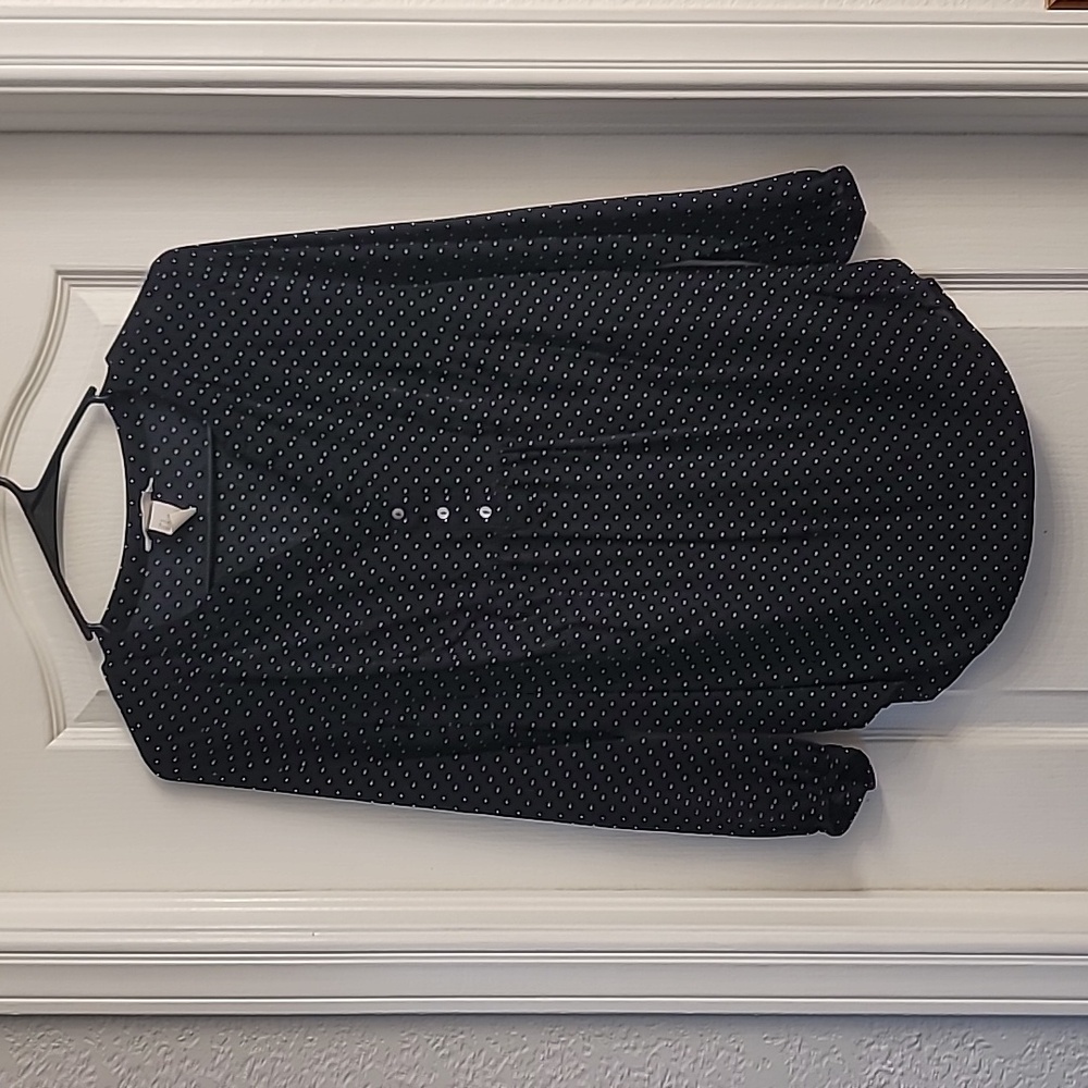 Black and white polka dot long sleeve maternity shirt